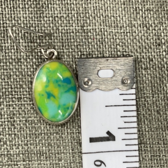 Taxco Sterling Silver Earrings with Beautiful Green Polished Stone/Glass - Picture 4 of 6